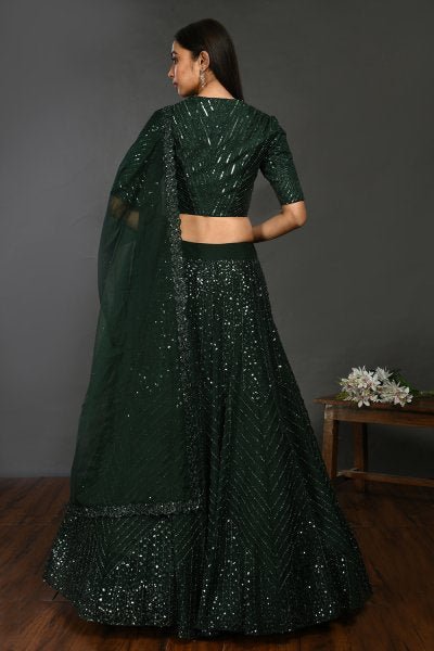 30Z161-RO bottle green organza Lehenga with dupatta