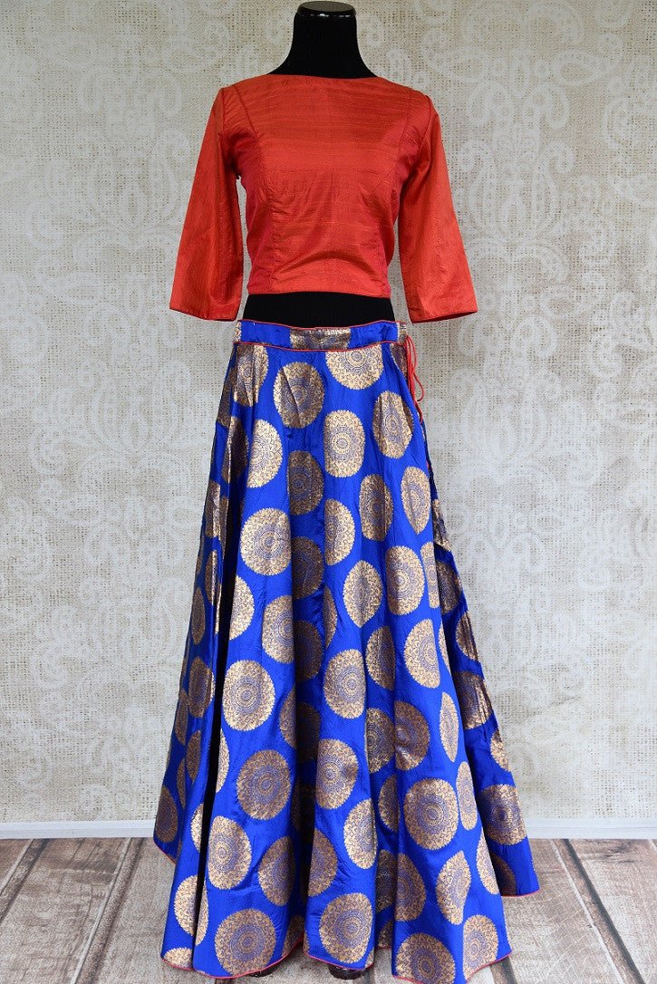 Buy beautiful Blue Banarasi Lehenga Skirt online from Pure Elegance or visit our store in USA. Shop from an exclusive range of Indian Lehenga choli online in stylish designs,-full view