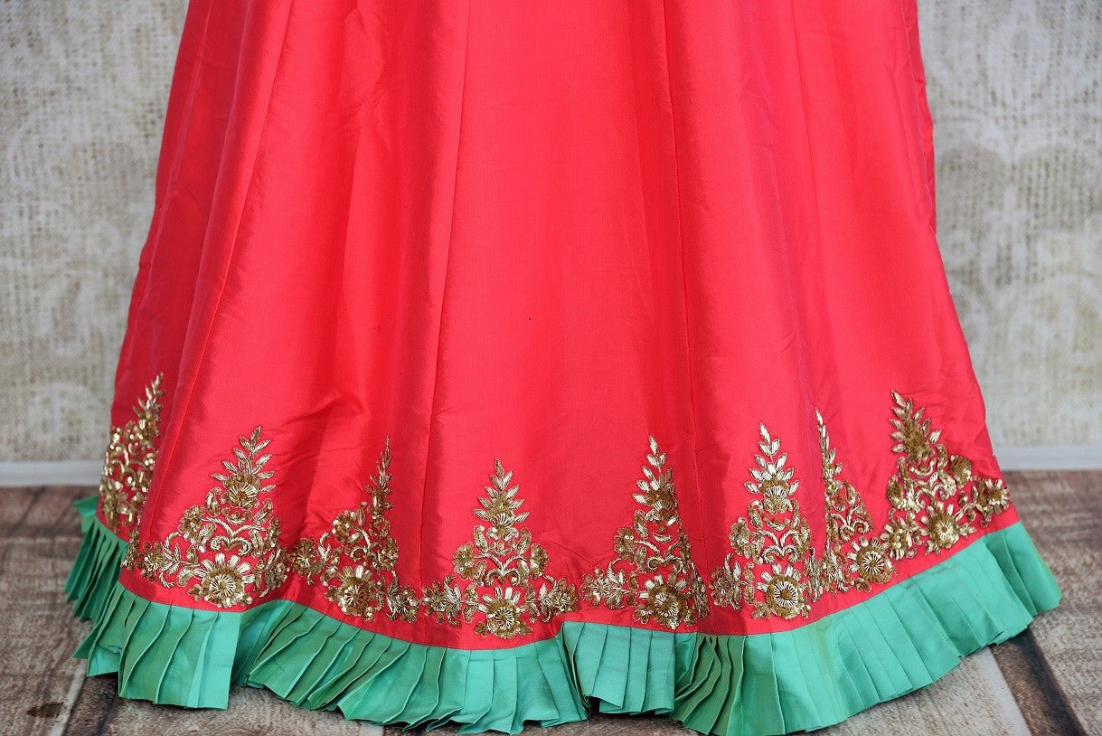 Buy online designer Green Embroidered Silk Blouse with Pink Skirt and Dupatta.  Pure Elegance brings stylish Indowestern clothing online for Indian women in USA.-skirt