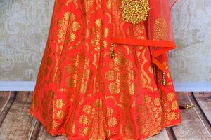 Buy sky blue gota patti silk choli with Banarasi skirt online in USA. Pure Elegance fashion store brings a stunning range of Indian designer lehenga choli in USA for weddings.-skirt