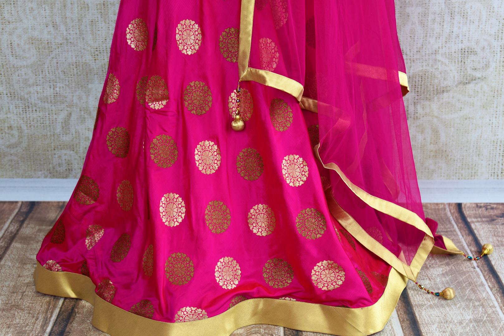 Buy pink mirror work Banarasi lehenga with dupatta online in USA. Pure Elegance clothing store brings an exquisite range of Indian designer lehengas in USA. Shop online.-skirt