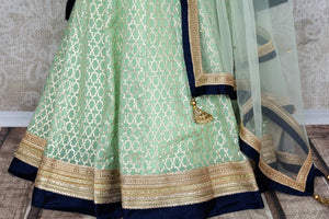 Buy pastel green and blue embroidered chanderi lehenga with dupatta online in USA. Add brilliance to your Indian wedding look with an exquisite range of designer wedding lehengas available at Pure Elegance exclusive clothing store in USA or shop online.-skirt