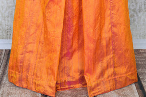 Dazzle at your BFF's wedding in this trendy Orange silk palazzo skirt with a hot pink banarsi blouse.The celeb-inspired ensemble is exquisitely designed for fashionable women. Shop beautiful and trendy Indian dresses, lehenga skirts, traditional dresses online or visit Pure Elegance store in USA. -palazzo skirt