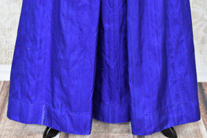 Up your ante in this designer blue raw silk palazzo skirt tailored with light blue banarsi silk blouse to add a punch of drama and ethnicity to the overall look. This indo-western dress is perfect for special events. Shop Indian dresses, designer sarees, lehenga skirts online or visit Pure Elegance store in USA. -palazzo skirt