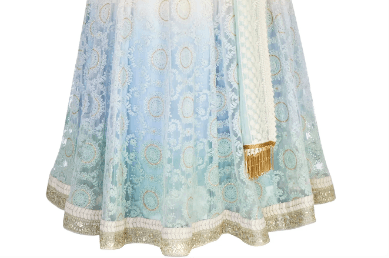 Buy pastel blue and white embroidered chanderi lehenga with net dupatta online in USA. Stand amongst the crowd with an exclusive range of Indian dresses, designer lehengas from Pure Elegance Indian fashion store in USA or shop online.-skirt