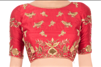 Buy off-white embroidered tule lehenga online in USA with raw silk red choli. Stand amongst the crowd with an exclusive range of Indian dresses, designer lehengas, Indowestern dresses from Pure Elegance Indian fashion store in USA or shop online.-blouse