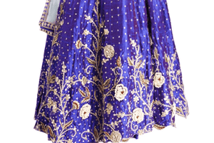 Buy blue & purple raw silk embroidered lehenga online in USA with white net dupatta. Grab those eyeballs at special occasions with an exclusive range of Indian dresses, designer lehengas from Pure Elegance Indian fashion store in USA or shop online.-skirt
