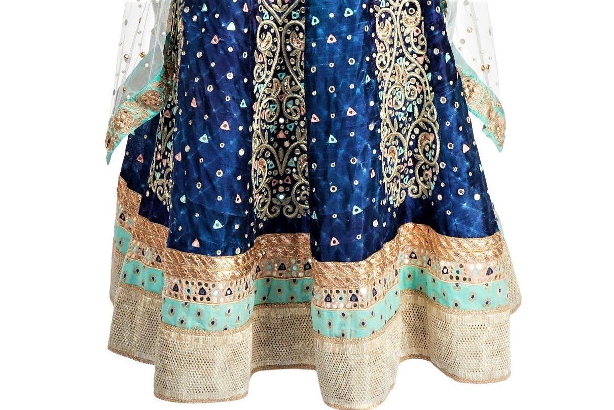 Buy captivating indigo raw silk hand embroidery lehenga with cape online in USA. Grab those eyeballs at special occasions with an exclusive range of Indian dresses, designer lehengas from Pure Elegance Indian fashion store in USA or shop online.-skirt
