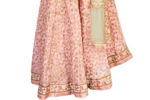 Shop dusty pink & pastel green embroidered raw silk lehenga online in USA. Grab those eyeballs at special occasions with an exclusive range of Indian dresses, designer lehengas from Pure Elegance Indian fashion store in USA or shop online.-skirt