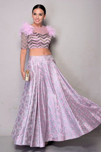 Buy Mauve Tanchoi Skirt with Embroidered Top online in USA. Bring glamor to your wedding look with elegant designer wedding gowns, wedding dresses available at Pure Elegance Indian clothing store for women in USA or shop online.-full view
