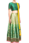 Buy ombre green Banarasi lehenga online in USA with yellow dupatta. Bring a rich traditional touch to your bridal look with beautiful Indian designer lehengas from Pure Elegance clothing store. We have a range of wedding lehengas, designer sarees, bridal saris in USA online and in our store. Shop now. -full view