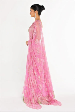 Buy gorgeous light pink lace lehenga with sequin border online in USA at Pure Elegance online store. Give yourself a brilliant makeover with a range of exquisite Indian designer sarees from our clothing store in USA. We also bring the best Indian dresses for brides in USA under one roof. Shop now.-left