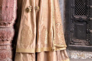 Buy beige color embroidered chanderi kurta with skirt online in USA and dupatta. Find a range of best Indian dresses for brides in USA at Pure Elegance clothing store. Enrich your traditional style with a range of Indian clothing, designer Anarkali suits, wedding lehengas, and much more also available at our online store.-skirt