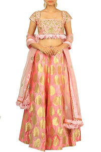 Stunning peach embroidered lehenga with dupatta for online shopping in USA. Make your ethnic wardrobe complete with an exquisite collection of Indian designer clothing from Pure Elegance clothing store in USA. A splendid variety of designer dresses, designer lehenga choli, salwar suits will leave you wanting for more. Shop now.-full view