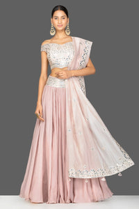 Buy beautiful nude pink applique work georgette lehenga online in USA with dupatta. Gear up for the festive season with exquisite designer lehengas, Anarkali suits. Indian dresses from Pure Elegance Indian fashion store in USA. Shop online now.-full view
