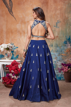 Buy gorgeous blue designer lehenga online in USA with ruffle dupatta. Get set for weddings and festive occasions in exclusive designer Anarkali suits, wedding gown, salwar suits, gharara suits, Indowestern dresses from Pure Elegance Indian fashion store in USA.-back
