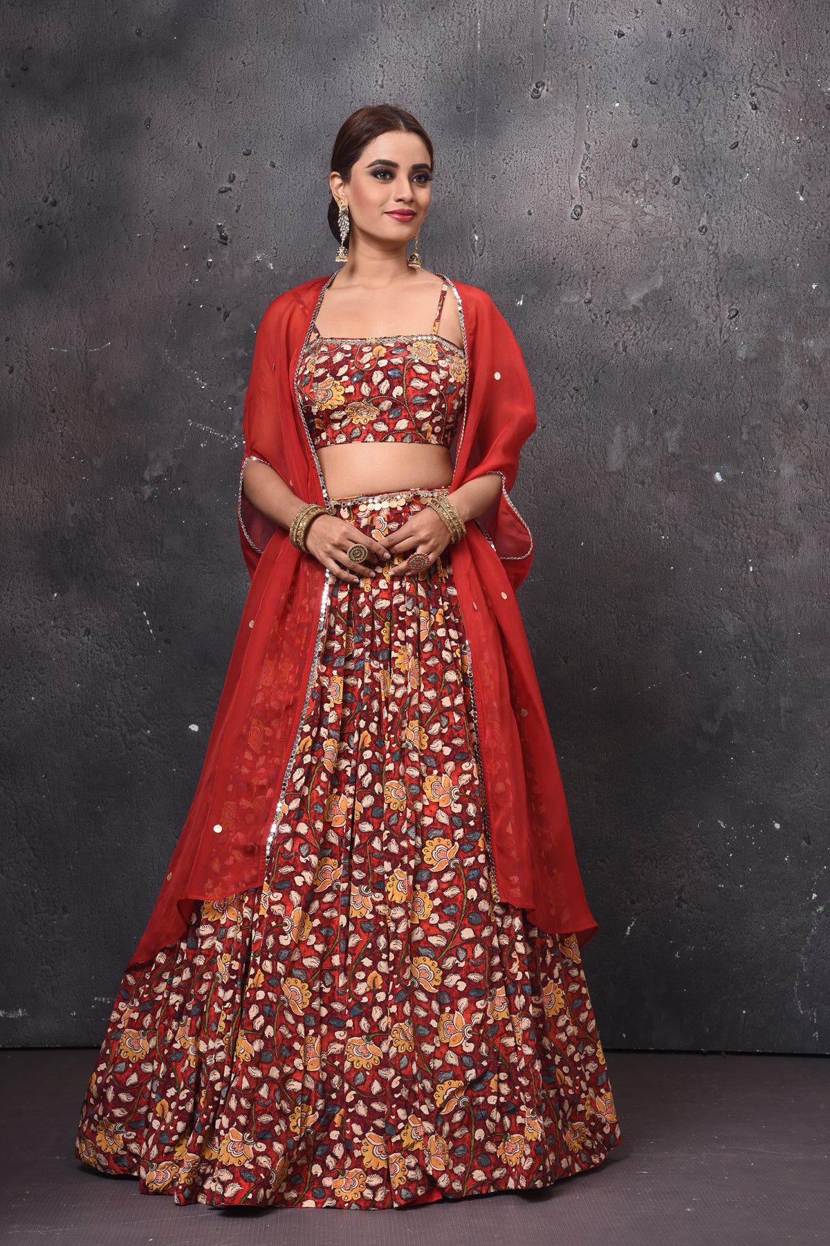 Shop stunning printed lehenga online in USA with cape jacket. Get set for weddings and festive occasions in exclusive designer Anarkali suits, wedding gown, salwar suits, gharara suits, Indowestern dresses from Pure Elegance Indian fashion store in USA.-full view