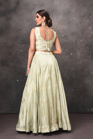 Shop beautiful mint green designer lehenga online in USA with dark green dupatta. Get set for weddings and festive occasions in exclusive designer Anarkali suits, wedding gown, salwar suits, gharara suits, Indowestern dresses from Pure Elegance Indian fashion store in USA.-back