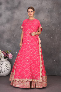 Buy gorgeous pink embroidered skirt set online in USA with kaftaan overlay. Look stylish at parties and wedding festivities in designer dresses, Indowestern outfits, Anarkali suits, wedding lehengas, palazzo suits, sharara suits from Pure Elegance Indian clothing store in USA.-full view
