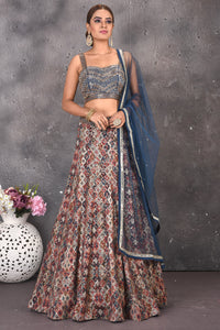 Buy beautiful blue multicolor embroidered designer lehenga online in USA with dupatta. Look stylish at parties and wedding festivities in designer dresses, Indowestern outfits, Anarkali suits, wedding lehengas, palazzo suits, sharara suits from Pure Elegance Indian clothing store in USA.-full view