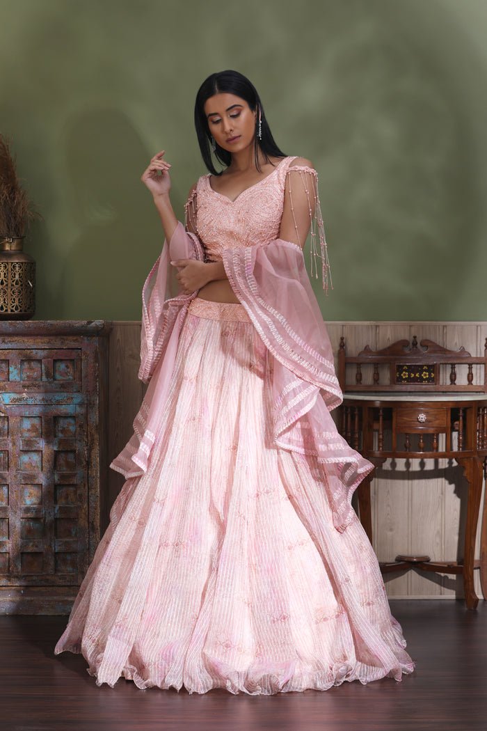 300660-RO Powder Pink Designer Lehenga with Ruffle Dupatta 300660-RO Powder Pink Designer Lehenga with Ruffle Dupatta