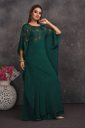 Shop stunning dark green kaftaan gown online in USA. Look your best at weddings and special occasions in exclusive designer lehengas, Anarkali suits, sharara suits. designer gowns and Indian dresses from Pure Elegance Indian fashion store in USA.-right