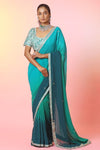 Shop beautiful ombre green designer saree online in USA with embroidered blouse. Look your best at weddings and parties in Indian dresses, designer lehengas, Anarkali suits, designer gowns, salwar suits, sharara suits, embroidered sarees, designer sarees from Pure Elegance Indian fashion store in USA.-full view