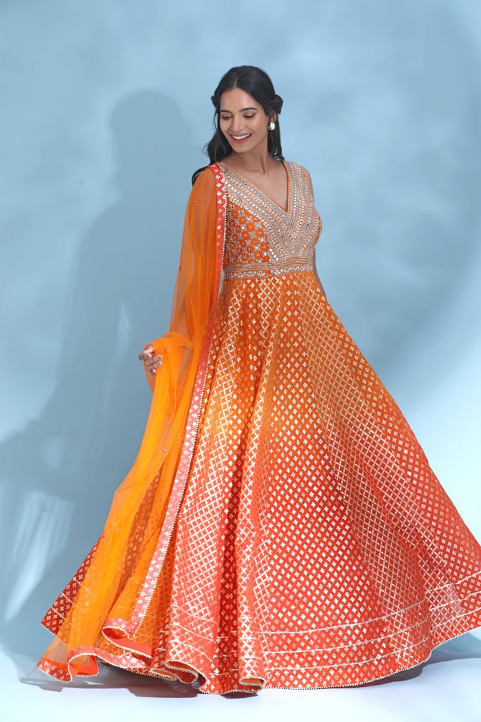 long orange anarkali dress Orange Georgette Anarkali Suit: Hand Embroidered Anarkali Dress,orange anarkali kurta,simple anarkali dress,festive outfit,handwork kurta us