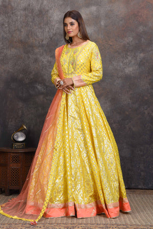 Women Banarasi Cotton Anarkali Gown