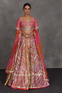 Buy stunning pink heavy gota lace work designer lehenga online in USA with dupatta. Flaunt your Indian style on festive occasions in stunning designer lehengas, Anarkali suit, sharara suits, designer gowns, designer sarees, embroidered sarees from Pure Elegance India fashion store in USA. -full view