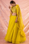 Yellow Embroidered Organza Lengha With Blouse And Duppatta -full view
