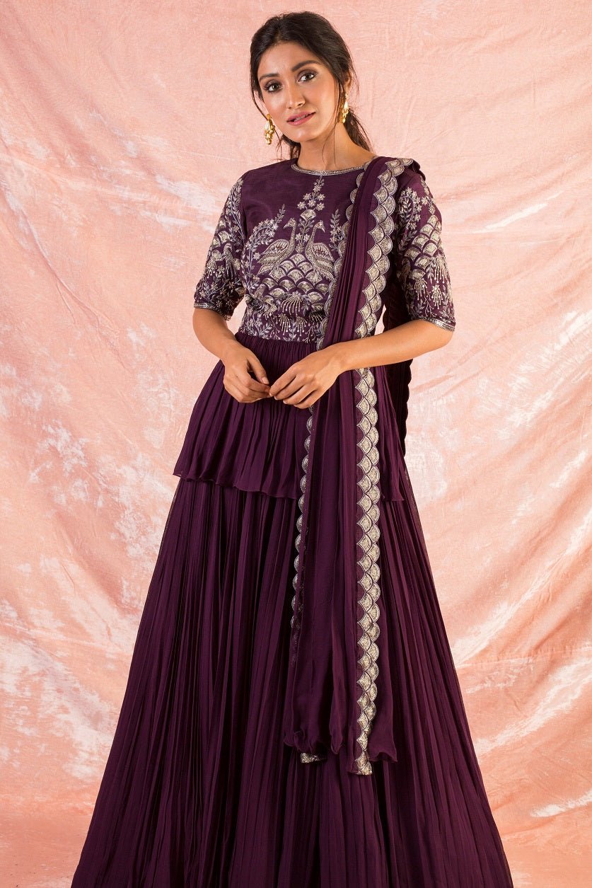 Purple Embroidered Georgette Lengha With Blouse And Duppatta Online in USA-full view