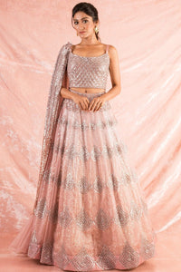 Grey/Pink Embroidered Organza Lengha With Blouse  Online in USA-full view