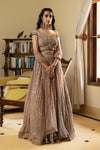 Shop Look your best on wedding occasions in this beautiful brown lehenga with green embroidery and an off-shoulder blouse. Dazzle on weddings and special occasions with exquisite Indian designer dresses, sharara suits, Anarkali suits, bridal lehengas, sharara suits from Pure Elegance Indian clothing store in USA.