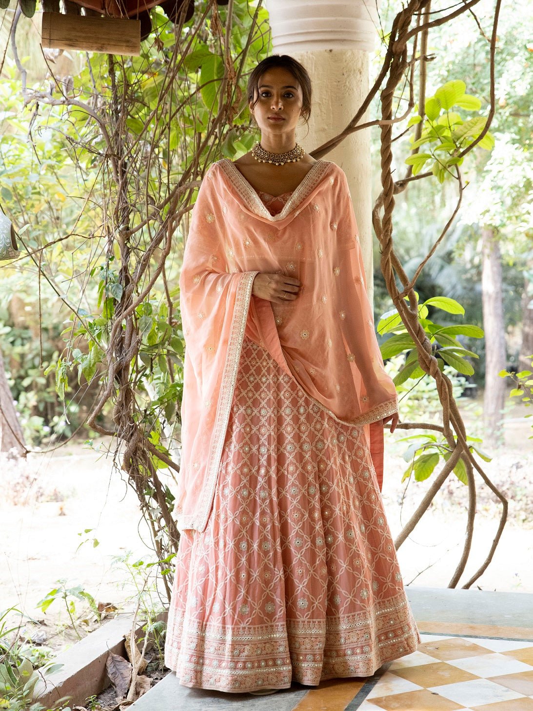 Buy Peach Tania Floral Embroidered Lehenga Set Online - RI.Ritu Kumar India  Store View