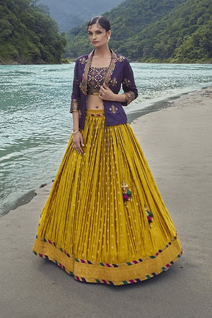 Buy Traditional Wear Yellow Thread Work Art Silk Lehenga Choli Online From  Surat Wholesale Shop.