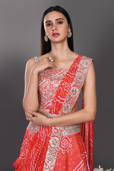 30Z136-RO red chiffon Lehenga with dupatta