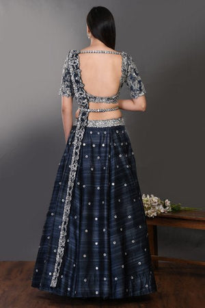 30Z138-RO navy blue silk Lehenga with dupatta and belt