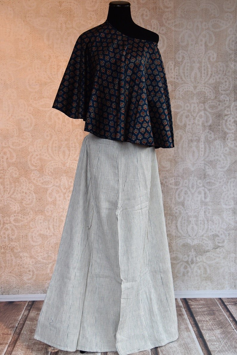 401015, Shop this ethnic Indian black and white Pure Elegance off shoulder dress perfect for any birthday party, wedding, engagement, sangeet or reception. Available online or at our in USA. Front View.