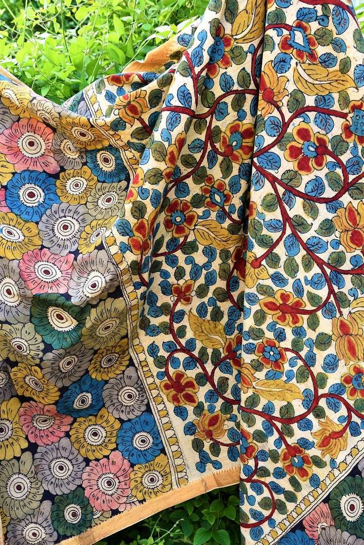 Buy beautiful multicolor handprinted Kalamkari Dupatta online in USA from Pure Elegance. Shop from our store exclusive Indian clothing for women in USA.-full view