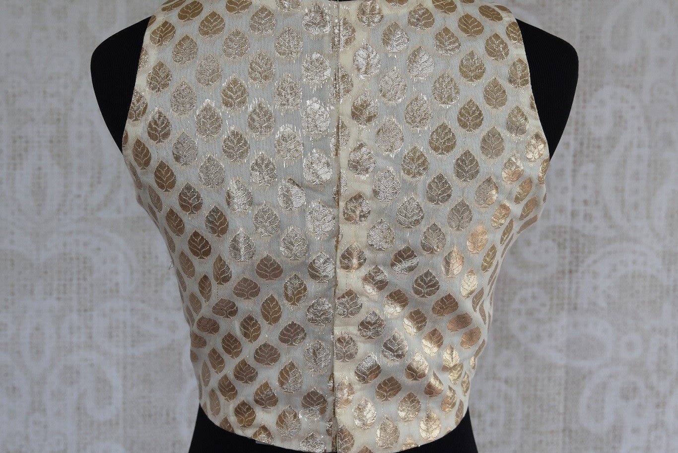 Shop this classy Indian traditional designer blouse online or our Pure Elegance store in Edison. The crop top styled blouse is perfect for any prom or engagement. Back View.