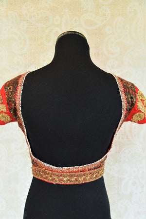 Buy this traditional Indian designer Low Back Embroidered blouse online or from our store in USA. Semi sleeved saree blouse is perfect for any bridesmaid or garba. Low Back.