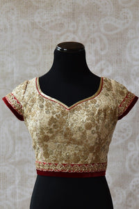 Shop this Indian ethnic designer cotton silk blouse online or from our Pure Elegance store in USA. The velvet blouse is perfect for any wedding or engagement party. Front View.