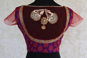 Shop this traditional zardozi benarasi Indian georgette designer blouse from Pure Elegance perfect for any wedding from our Pure Elegance store in USA or online. Back View.