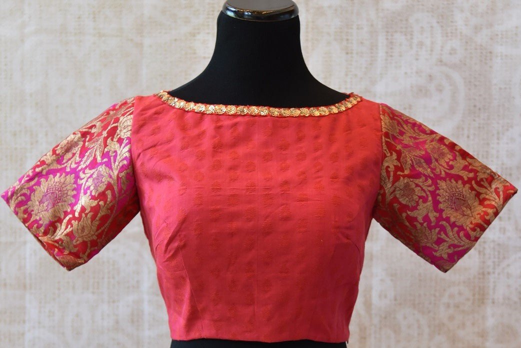 Buy this ethnic Indian cotton silk blouse online or from our Pure Elegance store in Edsion near NJ. This boatneck blouse is perfect for any wedding or engagement. Boat Neck Blouse.
