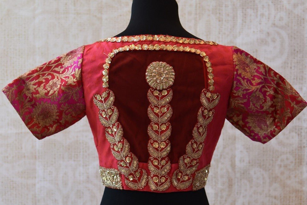 Buy this ethnic Indian cotton silk blouse online or from our Pure Elegance store in Edsion near NJ. This boatneck blouse is perfect for any wedding or engagement. Red Blouse.