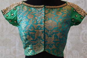 Shop this ethnic Indian bollywood style banarasi silk designer blouse from Pure Elegance store in Edison and online. It is perfect for any wedding or reception. Green Blouse.