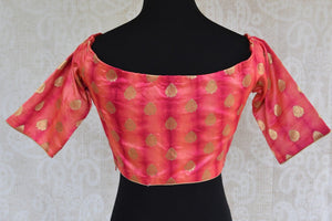 Buy this traditional Indian boat neck designer blouse made with benarasi silk online or from our shop in Edison near NJ. Ideal for any wedding or engagement party. Boat Neck Blouse.
