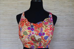 Shop this ethnic Indian cotton designer blouse from Pure Elegance store online or at our store in USA. Crop top style blouse is ideal for any baby shower or prom. Floral Blouse.
