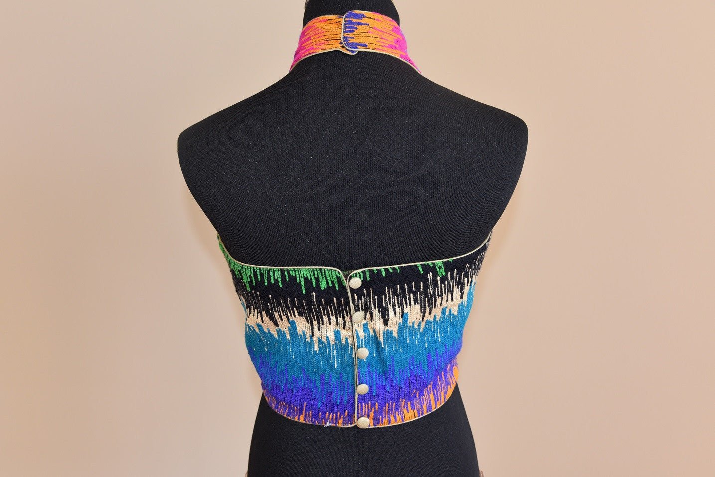 Shop this ethnic fashion online from our Pure Elegance store in USA. Multicolored cotton blouse with thread work is ideal for any reception or engagement party. Back View.